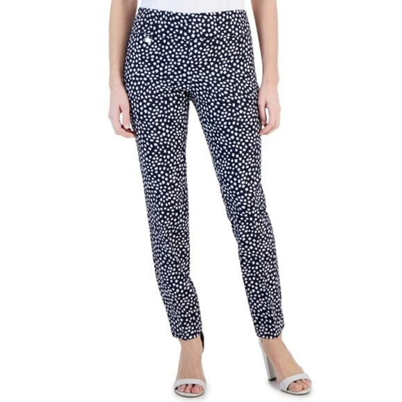 Alfani Petite Navy and White Printed Skinny Leg Pull-On Dress Pants NWT - Picture 1 of 7